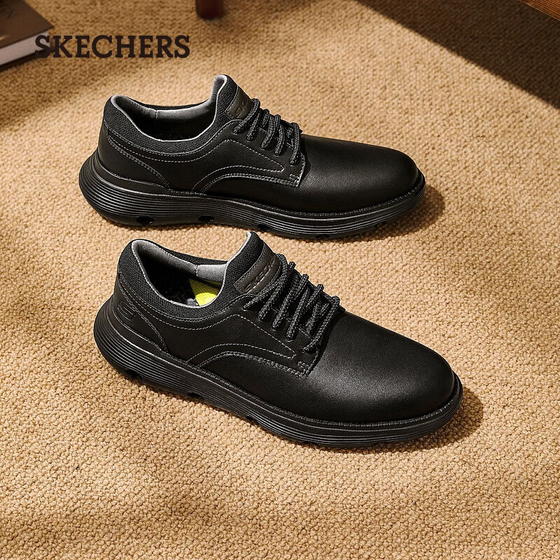 斯凯奇（Skechers）男士皮鞋一脚蹬轻质缓震商务休闲皮鞋204702  BBK全黑色 42 