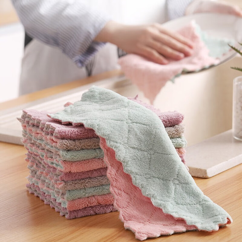 洗碗布抹布家用不掉毛吸水厨房擦油毛巾小家务清洁去油麻布擦桌子 12条颜色随机