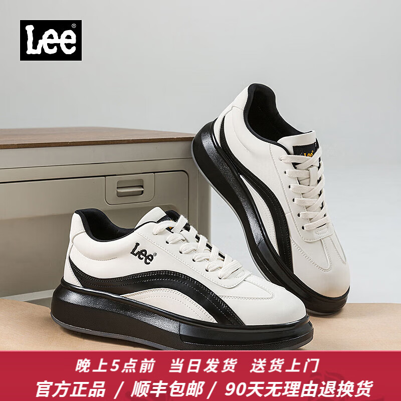 Lee男鞋秋季新款经典板鞋男士低帮潮流休闲鞋百搭厚底增高运动鞋子男 黑白 40 【偏大/请拍小一码】