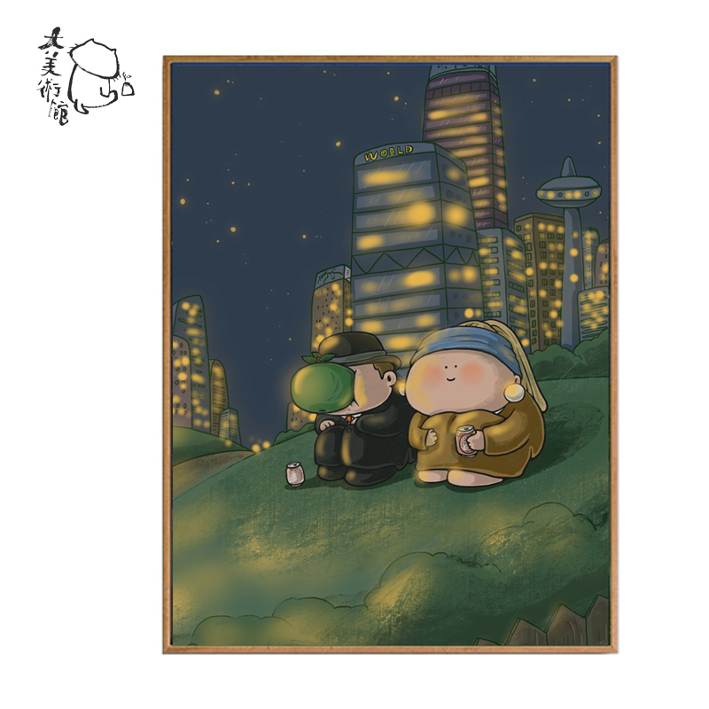 大美术馆大艺术家装饰画 大橘子原创插画新婚礼物 世界名画现代客厅
