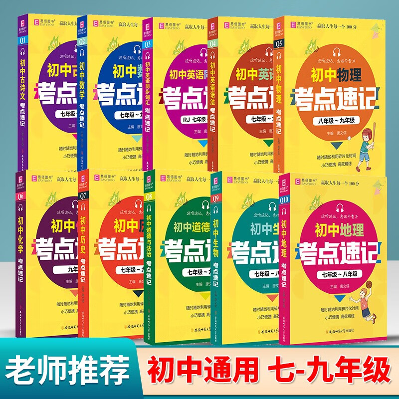 考点速记初中古诗文数学公式英语词汇语法物理化学历史政治生物地理全套中考资料七八九年级知识大全速查速记