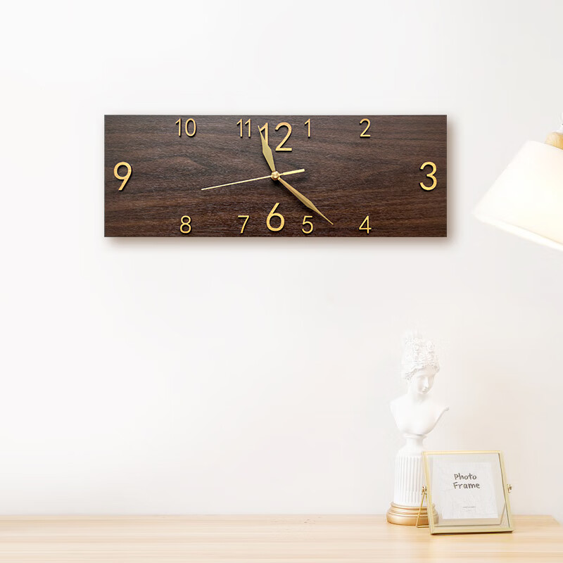 KOLYMAX会议室挂墙表胡桃木纹办公室长方形挂钟客厅石英钟家用电表箱时钟 浅色  大号 75*25CM 长方形