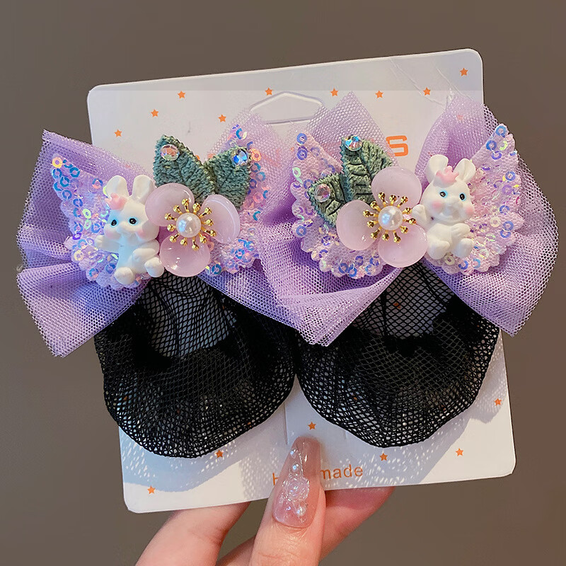 戎夏儿童汉服头饰女童丸子头发网神器兔子网兜发饰宝宝可爱头花发卡 1