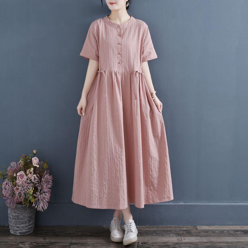 【清仓捡漏】素订棉麻女装官方素素日韩尾货品牌剪标棉麻连衣裙女短袖