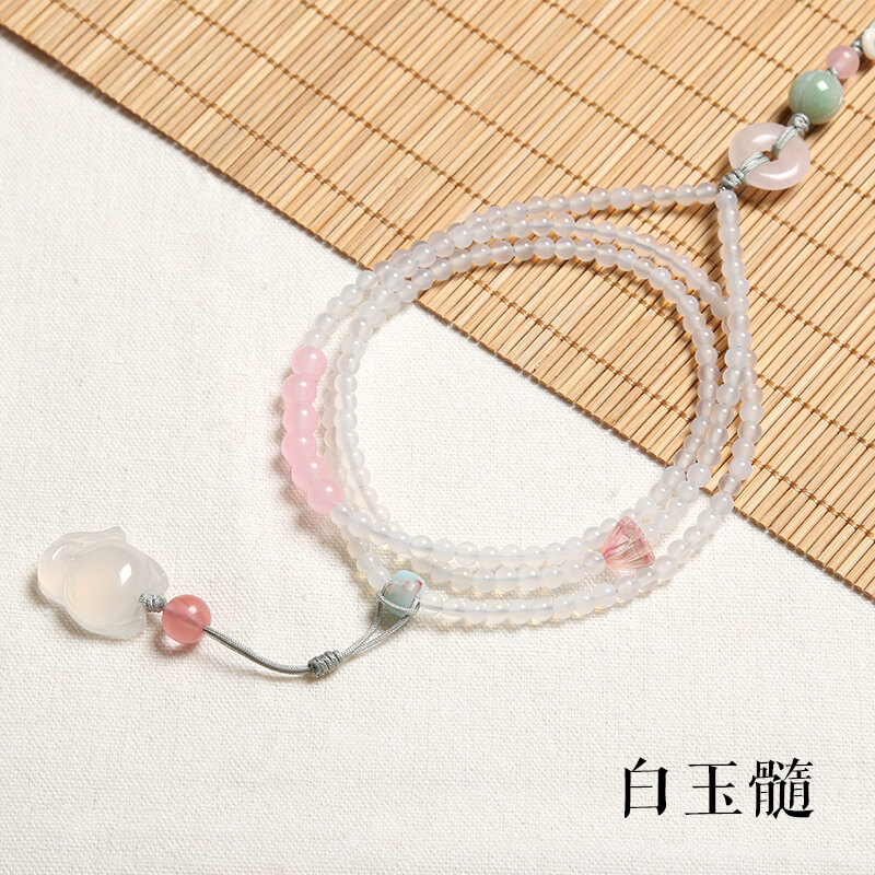 搗旦國(guó)度 手機(jī)掛繩 女款蘋果手機(jī)鏈長(zhǎng)款古風(fēng)紫水晶手腕繩飾品可拆卸U盤鑰匙扣多功能掛飾原創(chuàng)手機(jī)掛飾 白玉髓