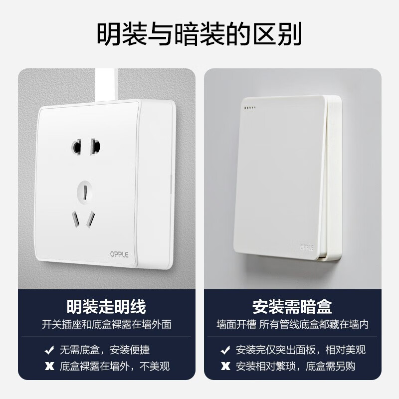 欧普照明（OPPLE）开关插座面板家用暗装墙壁二开单纯平圆角86型墙式开关 k12白色 二开单