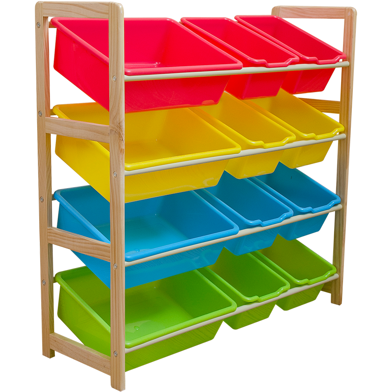 瑞美特(RMTHOME) 瑞美特实木玩具收纳架收纳盒玩具架多层置物架宝宝玩具分类架整理架 四层4大8小 不带挂钩
