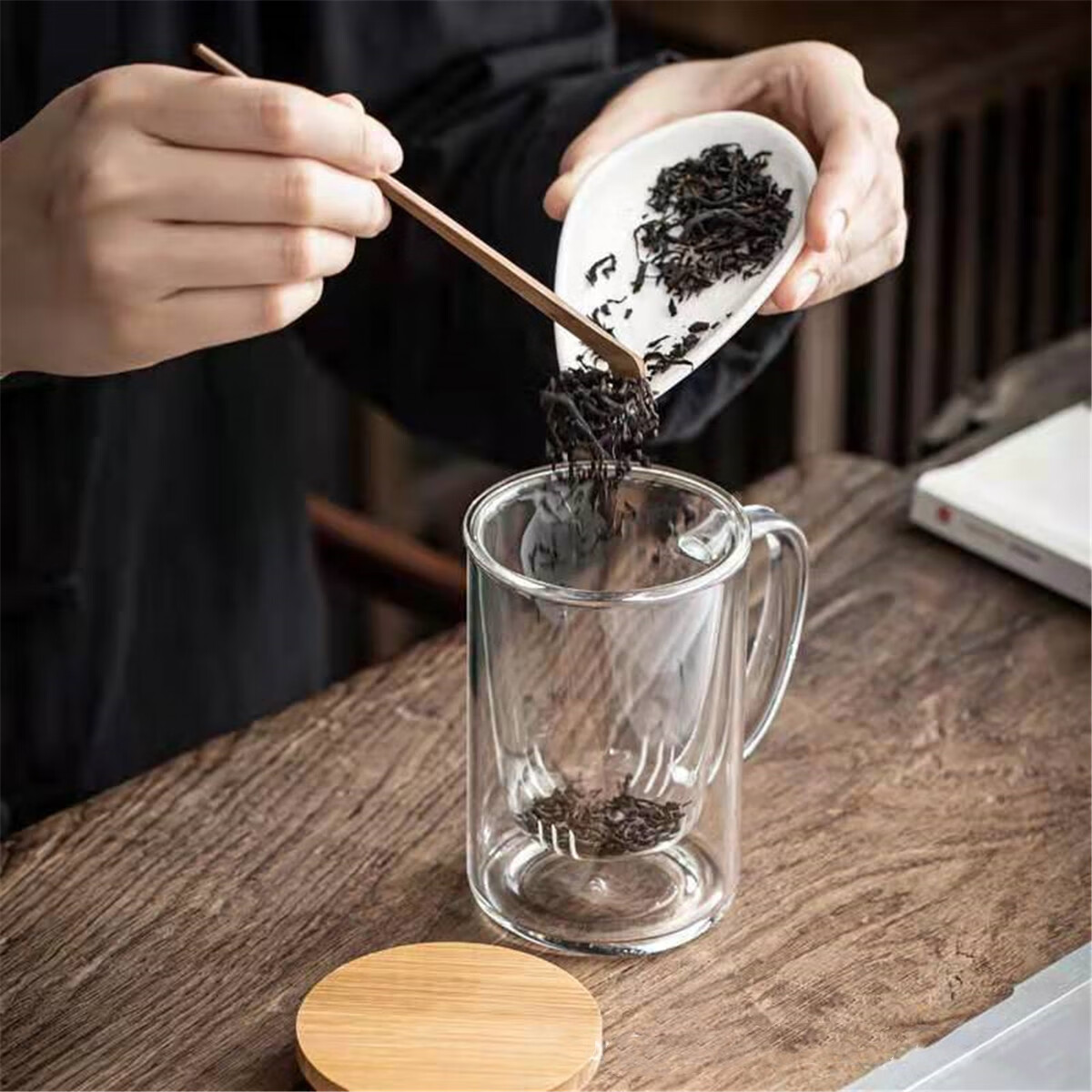八玺（BAXI）耐热玻璃杯茶水分离办公室茶杯家用带茶滤水杯泡茶杯子可加热茶具 养心杯（三件套） 450ml 1只 简约茶水分离办公室玻璃杯