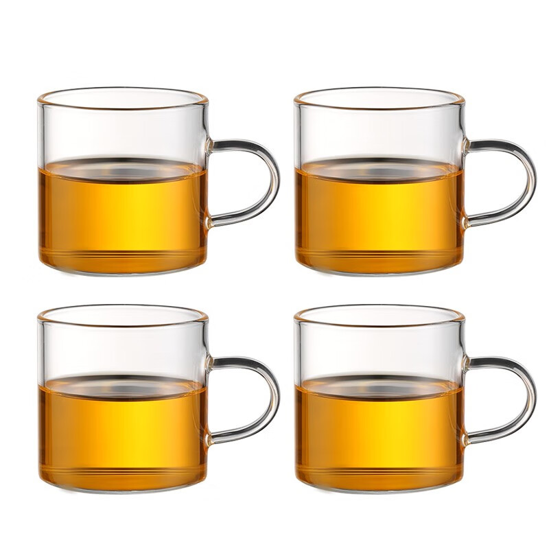 逸集加厚手工耐热透明玻璃品茗杯子功夫茶具花茶杯带把直美杯120ml 4