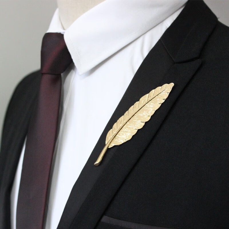 熙妃 男士胸针 合金短针蝴蝶扣 羽毛胸花 双针扣衬衫西装大衣服装配饰