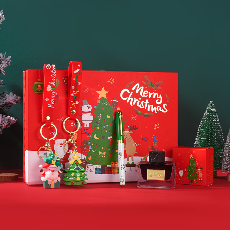 DUKE公爵2026马年福笔套装3红色气氛款铱金笔钢笔墨水笔自用书写送人自用书写顺滑可用墨囊 圣诞挂件套装（绿色钢笔)