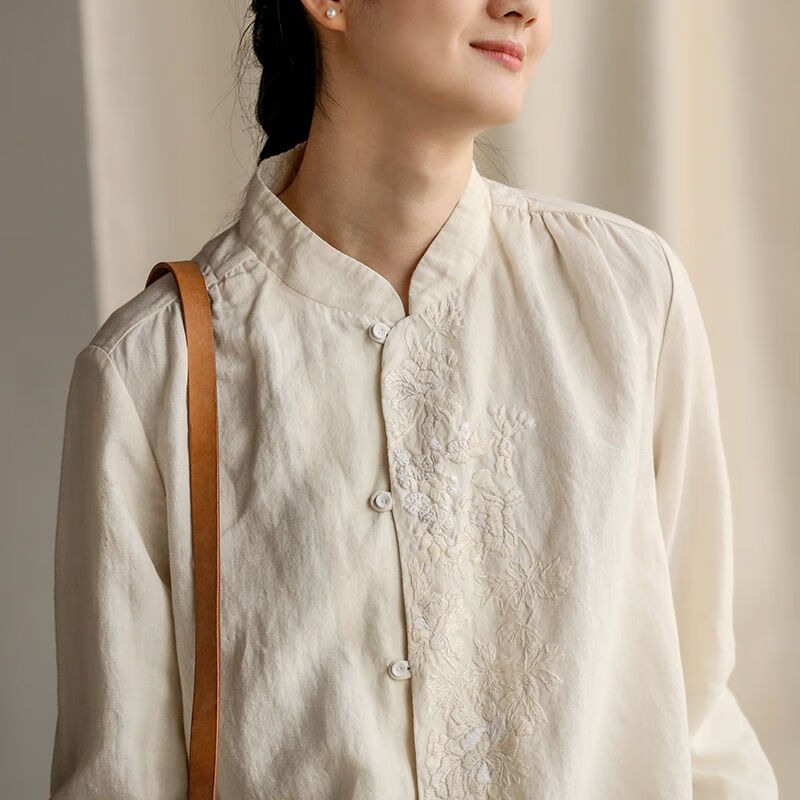 雅婷茶服女禅服女中式女装上衣棉麻刺绣衬衫外套禅意茶服文艺复古棉麻