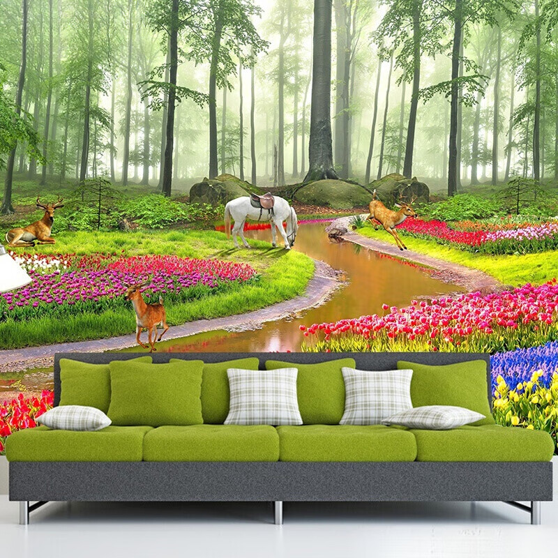 梵雅曼墙纸自粘 墙上桌面装饰贴画风景墙壁画贴纸自粘大自然墙贴整张 YJ-12-青青草原 宽200厘米 高150厘米