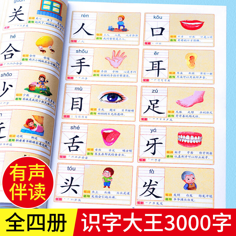 儿童识字书幼儿认字 识字大王3000字 幼儿识字启蒙认字卡片 学前幼小