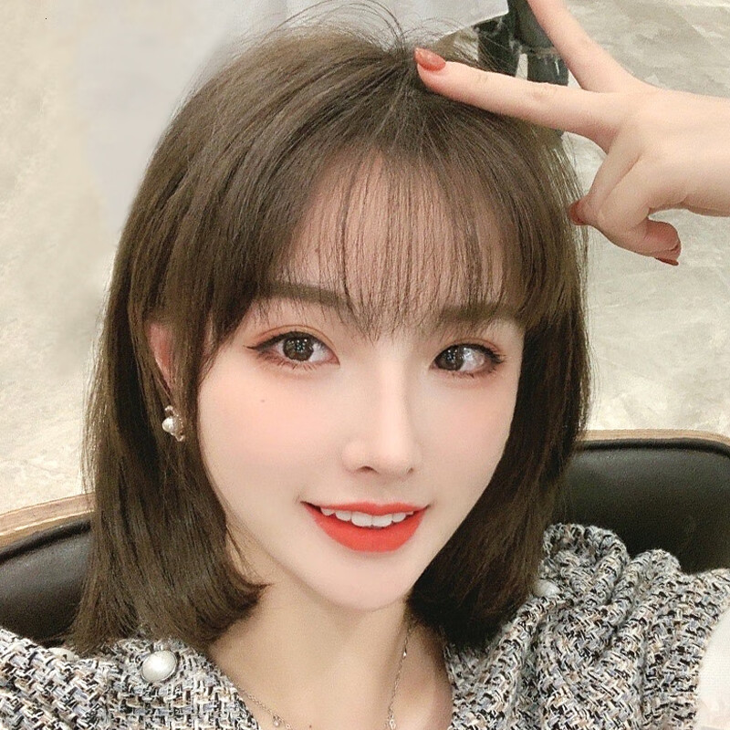 假发女短发空气刘海波波头短发真发蕾丝全头套双递针bobo头短直发
