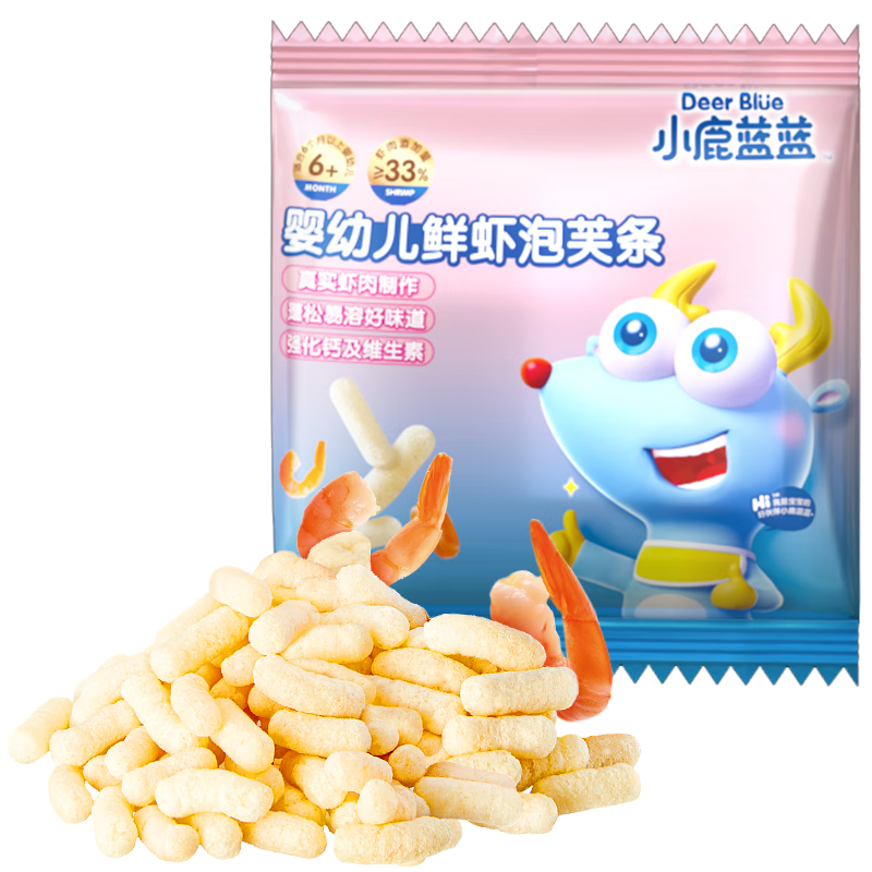 小鹿蓝蓝泡芙条泡芙球6口味泡芙条手指泡芙宝宝零食健康 【尝鲜装】鲜虾泡芙条/21g