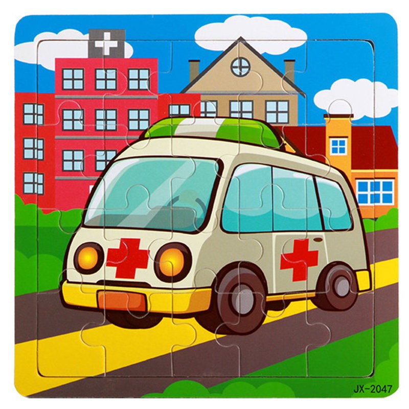 拼图宝宝幼儿木制早教动手动脑智力2岁男女儿童积木玩具 2047救护车