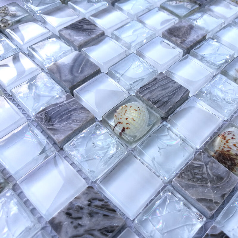 仁聚益白色石材贝壳马赛克瓷砖电视背景墙玄关客厅墙砖ktv吧台 白色