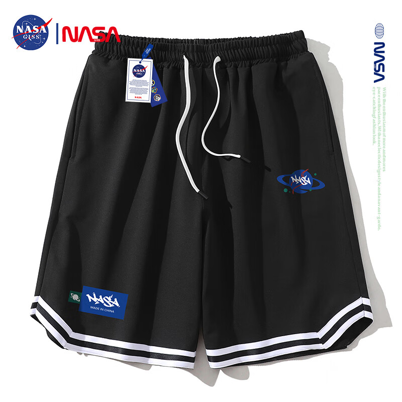 NASA GISS短裤男潮牌联名五分裤男士运动篮球裤透气速干沙滩裤 黑色 3XL 
