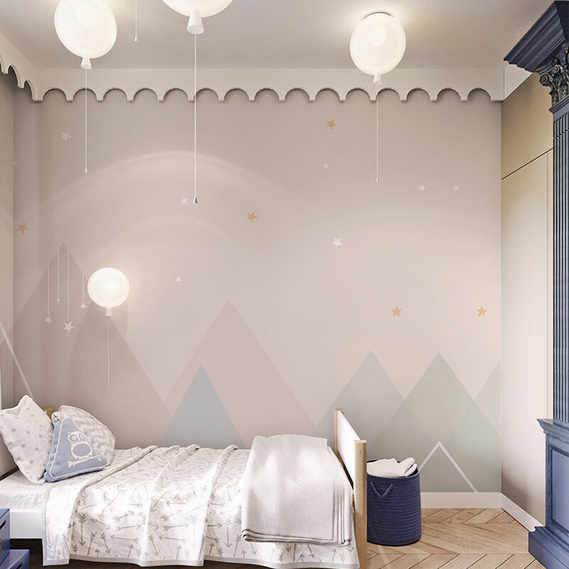 米柔粉色星星墙纸环保儿童房墙布简约女孩卧室壁布女童背景墙壁纸定制