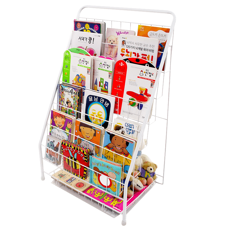 SOFS儿童书架杂志架落地铁艺书报刊展示置物架子 简易宝宝阅读书架柜婴幼儿小学生绘本书架收纳架 L码(6层)/白色 免安装