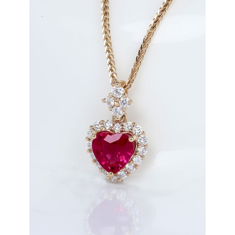 欧珏雅  红宝石项链玫瑰金天然红宝石心形吊坠 明艳通透镶钻石锁骨