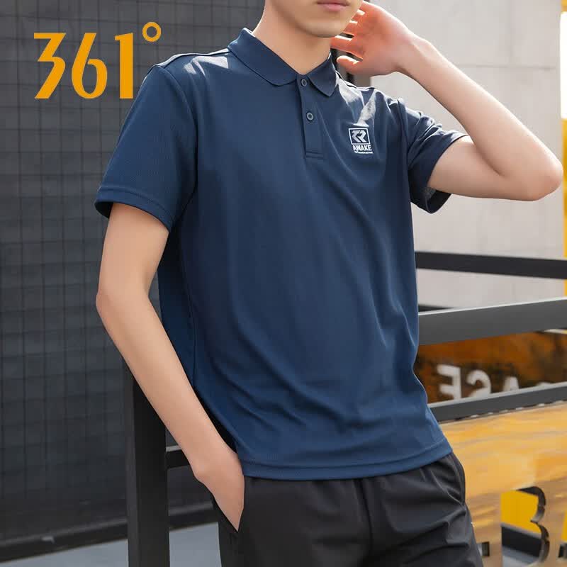 361短袖男装2022夏季新款翻领运动跑步健身上衣休闲半袖 深墨蓝 s