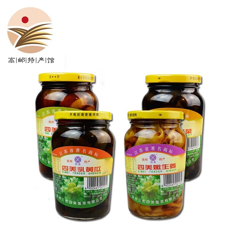 四美 扬州特产四美酱菜375克共4瓶什锦菜,姜丝乳瓜,糖醋蒜,嫩生姜