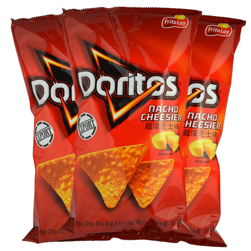 多力多滋（Doritos）玉米片 休闲零食薯片组合装 超浓芝士味198.4g×3袋