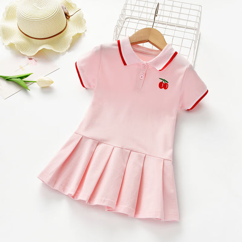 女童夏装连衣裙2021新品短袖小童时尚洋气polo裙衫宝宝儿童裙子潮 粉红色 140码 (125CM-135CM)