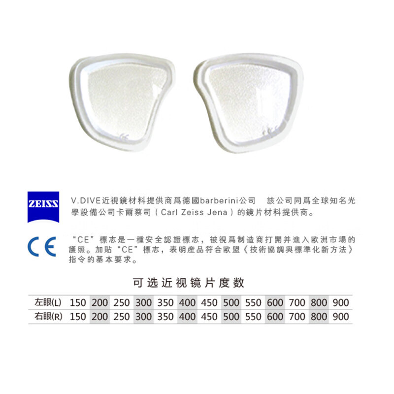威帶夫潛水（V.DIVE Vertical） 專業(yè)潛水鏡水肺深潛 成人近視防霧浮潛三寶裝備呼吸管潛水套裝 212定制近視片一組（留言客服）