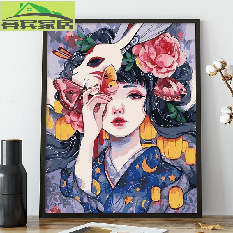 亮宾diy数字彩画人物填色画手工画客厅卧室花宴少女 花宴少女1 40x50