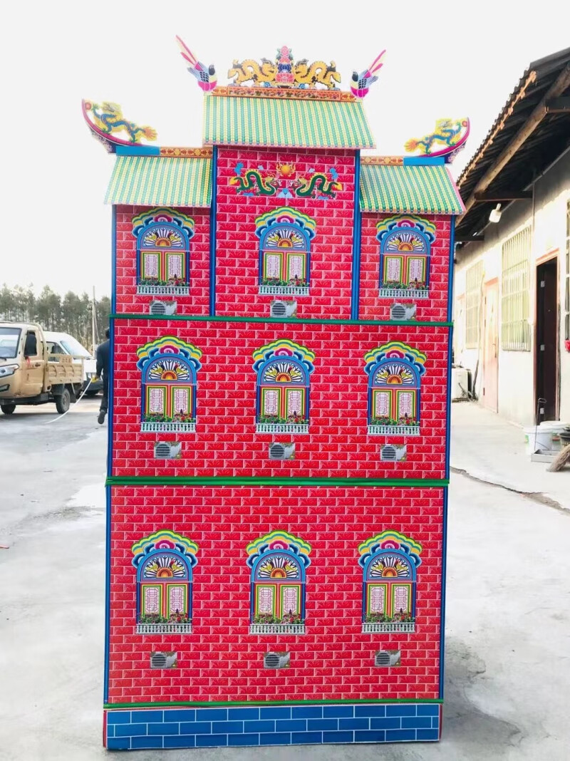 折叠竹架灵房灵屋纸扎冥房冥屋纸房速装纸别墅烧纸纸活厂家批发