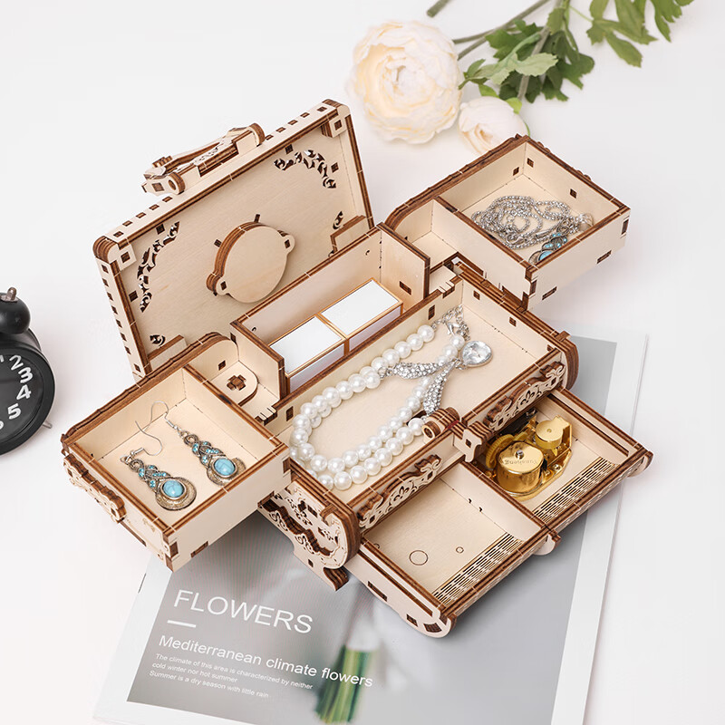 手工礼物生日毕业送女生diy古董八音乐首饰盒创意木模型立体拼图 推荐