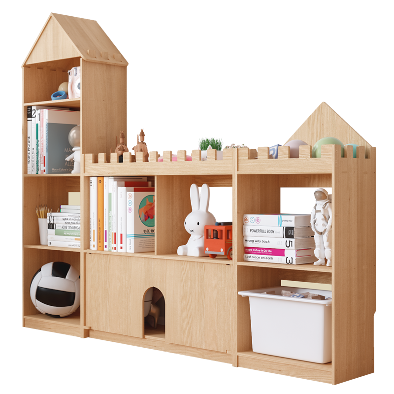 鹿游记 实木城堡书架绘本架家用房子书架置物架落地孩童带柜书架收纳玩具 小号