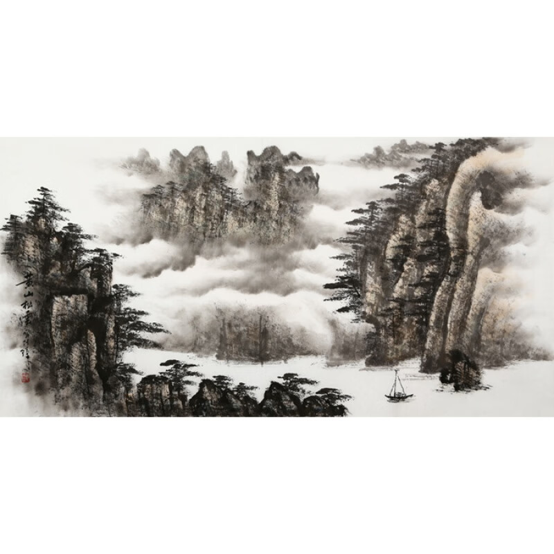 国画大师郭传璋水墨山水画四尺横幅写意名人字画手绘