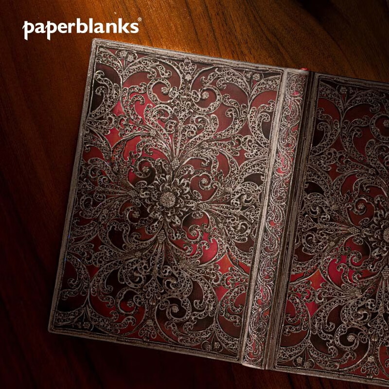 paperblanks复古笔记本古银窗花系列记事本日记本本子软壳手账手帐本学习学生复古文具礼物石榴石 【软壳绑带款】石榴石/中本/无线
