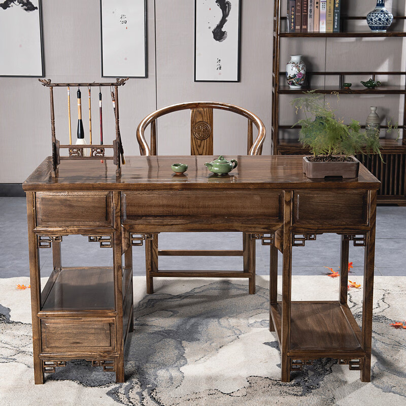 桌实木电脑桌中式家具榆木简约书桌画案书法桌仿古中医办公桌诊断台