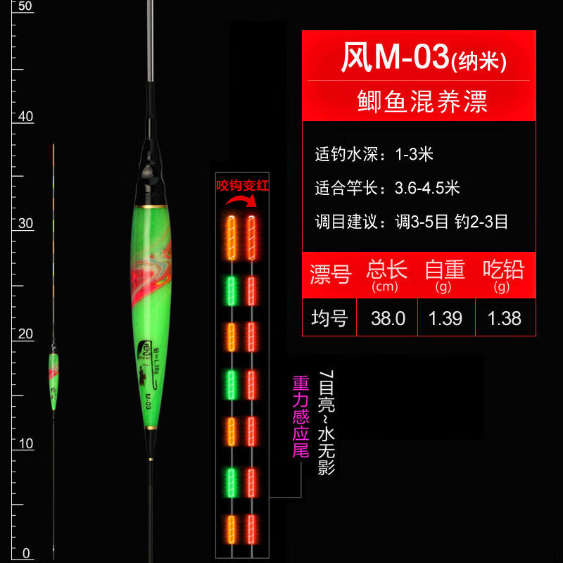 u咬钩变色电子漂重力感应变色漂纳米漂日夜两用浮漂音然 风m-03(感应