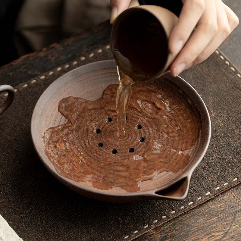 PJ川冶砚台蓄水壶承中式复古粗陶储水干泡盘紫砂老岩泥老岩泥海棠 贈壶垫