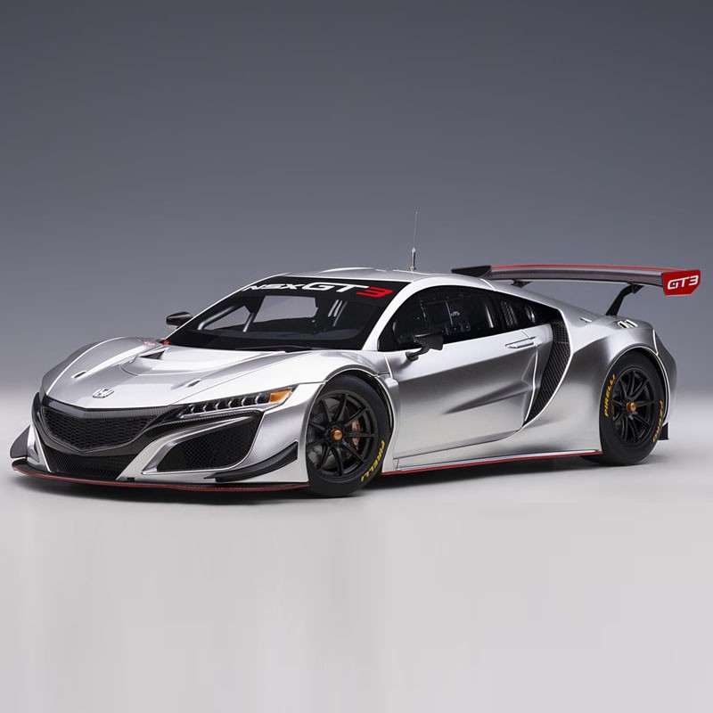 奥拓 1:18 2018款 本田NXS HONDA GT3 跑车汽车模型静态车模收藏 银色 81897