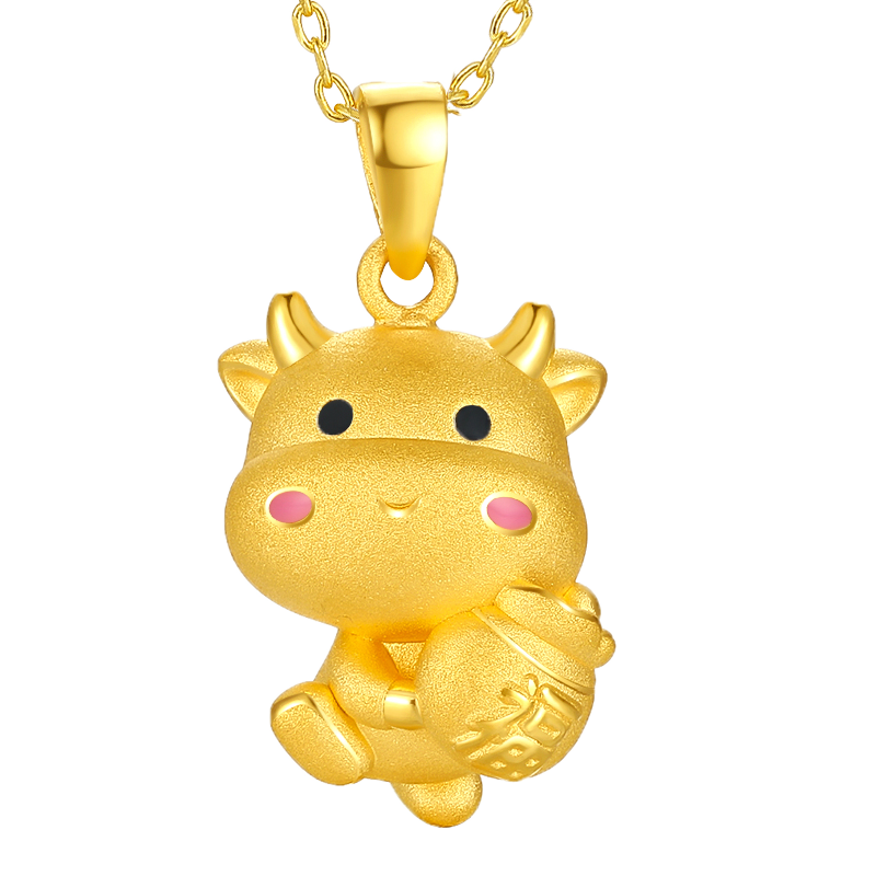 蓓影 情人节礼物黄金吊坠足金999生肖牛吊坠黄金项链小金牛抱福牛本命
