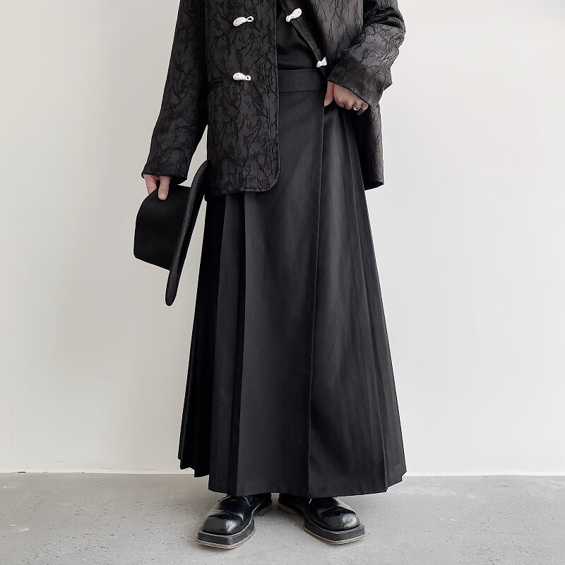 wit男士马面裙暗黑系中式复古褶皱设计感小众日常改良古装宽松裙子