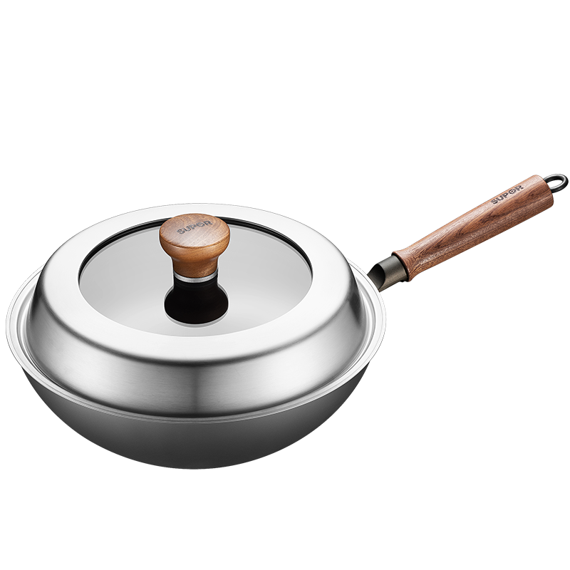 苏泊尔supor炒锅芯铁Ⅱ真不锈铁锅无涂层家用少油烟炒菜锅平底煎锅