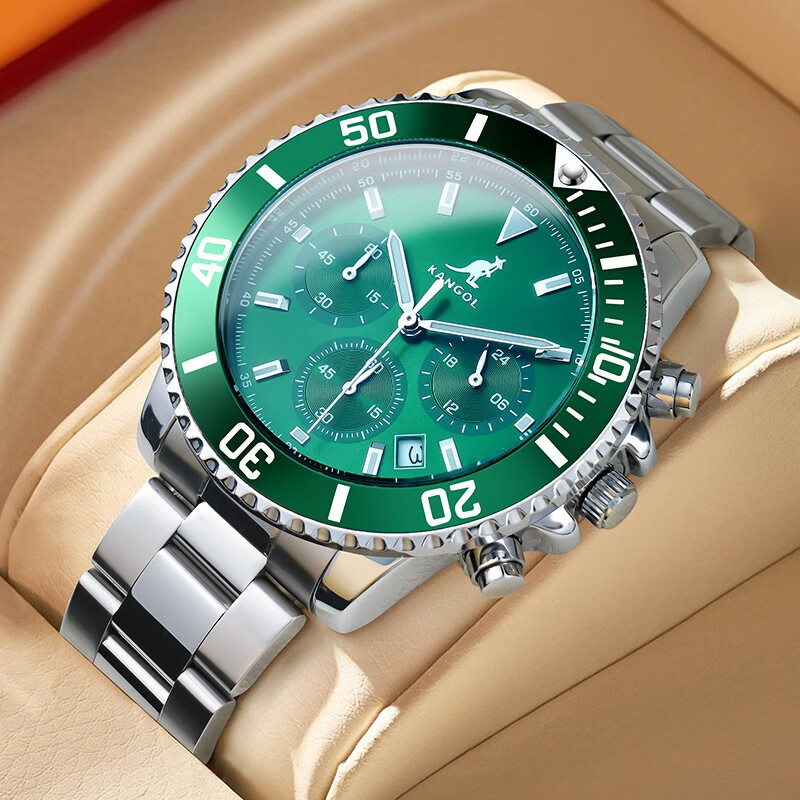 kangol英国袋鼠緑水鬼系列男士手表防水夜光商务风男腕表送老公礼物k8