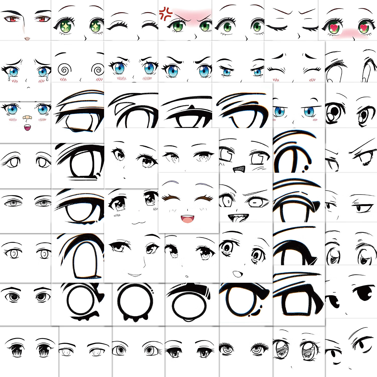 124张五官描绘素材贴纸漫画二次元面部五官特写美术diy手机壳贴画 62