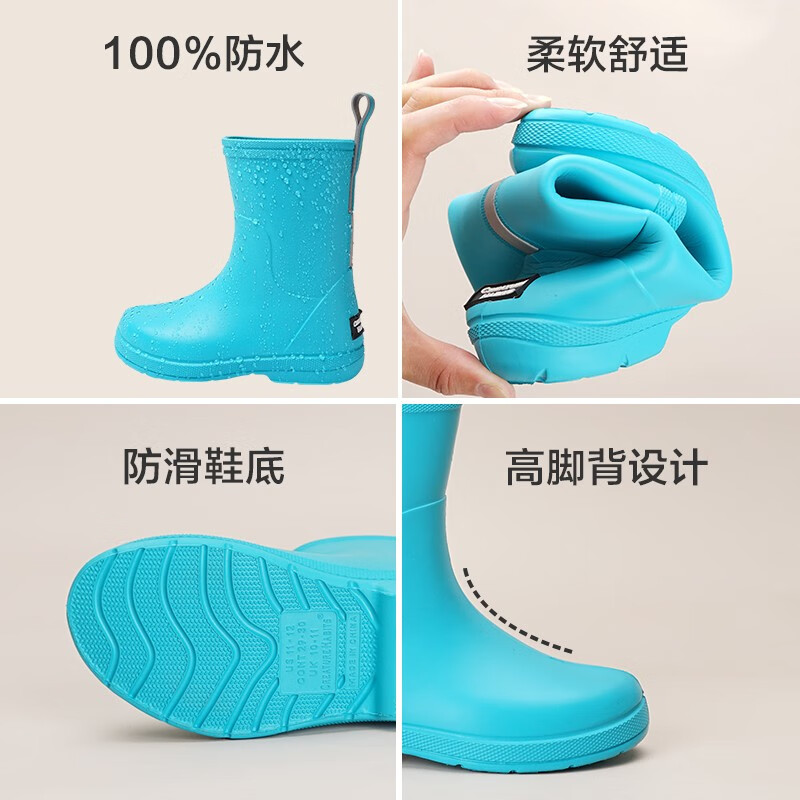 CREATURE HABITS儿童雨鞋男孩防滑轻便宝宝雨靴水鞋女童防水雨鞋套 黑色 36 ，35-36码，内长(23.7cm)