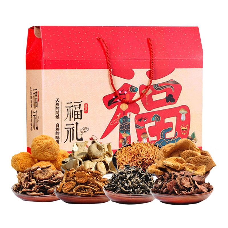 禾澹年货礼盒装东北特产木耳蘑菇菌类山珍干货红色礼包送礼走亲戚福利