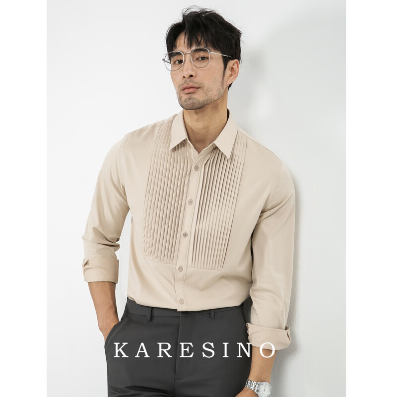 karesino英伦绅士商务衬衫长袖高级感免烫抗皱设计感男士修身衬衣