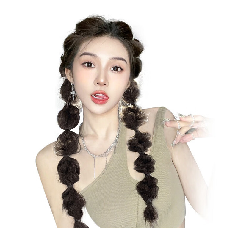 唐妮马尾假发女辫子自然拳击辫麻花灯笼辫女绑带式网红泡泡脏辫hmy 棕